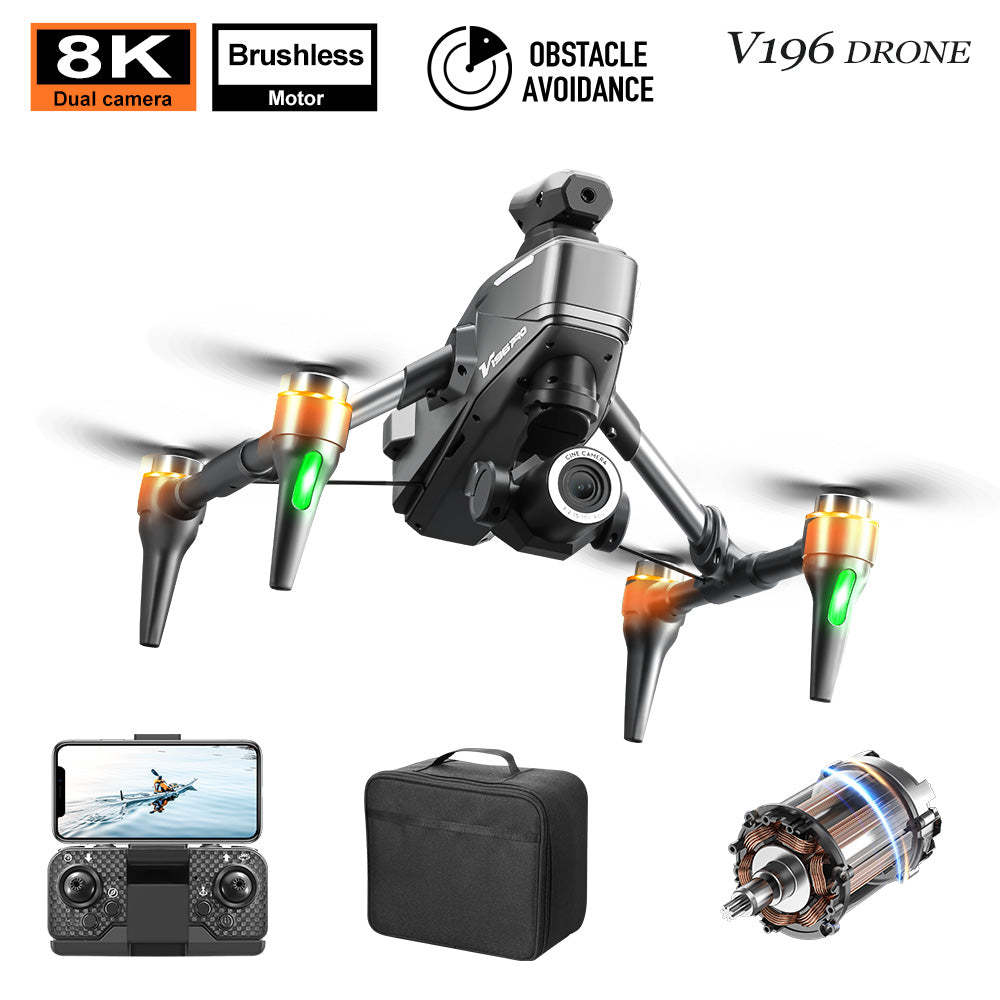 Drone met 8K camera voor volwassenen, v196 rc quadcopter met auto return, follow me, borstelloze motor, cirkelvlucht, waypoint, altitude hold, headless mode, 28 minuten lange vliegtijd!!!