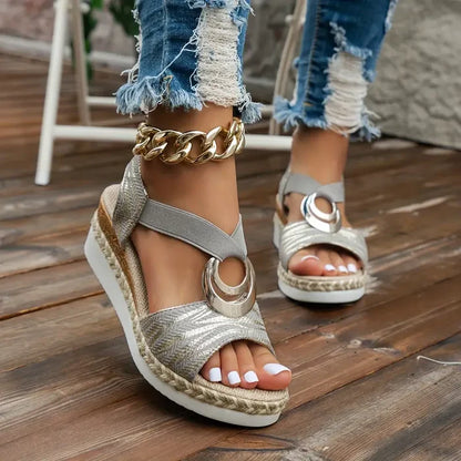 DAMES LEREN PLATFORM WIG ORTHOPEDISCHE SANDALEN