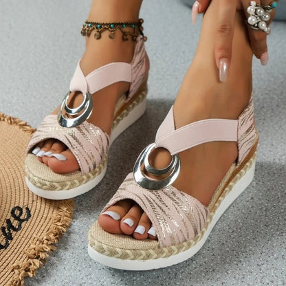 DAMES LEREN PLATFORM WIG ORTHOPEDISCHE SANDALEN